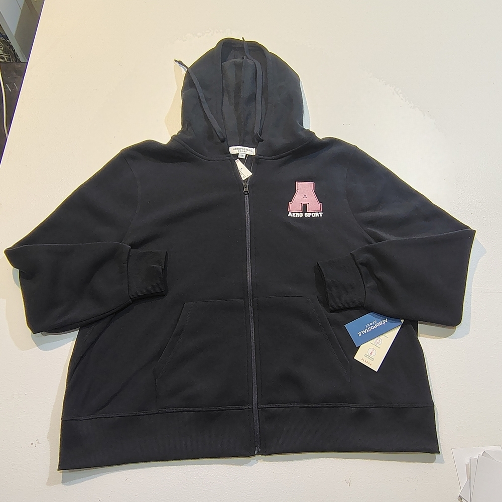 Aeropostale Black Zip Hoodie with Pink 'A' Patch